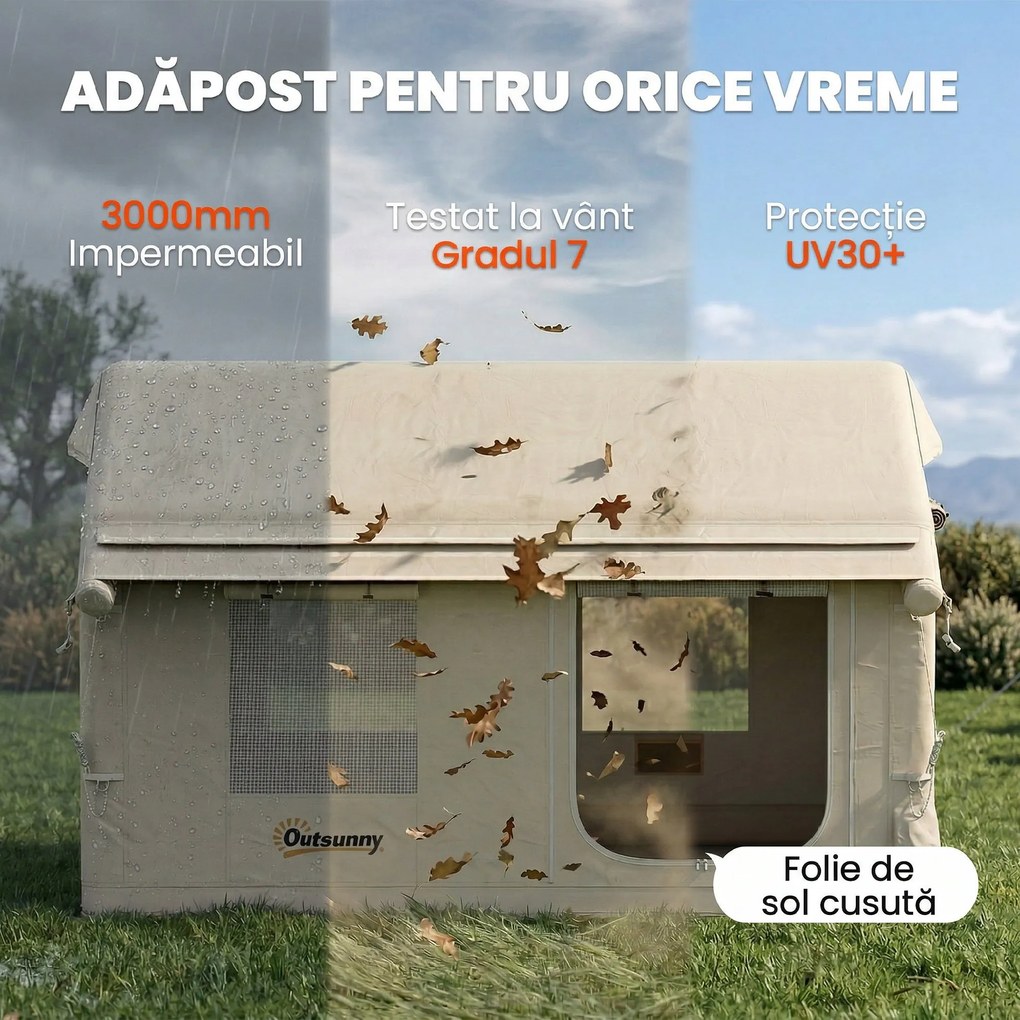 Outsunny Corturi Gonflabile Impermeabile pentru Glamping cu Orificiu pentru Sobă pentru 6-8 Persoane | Aosom Romania