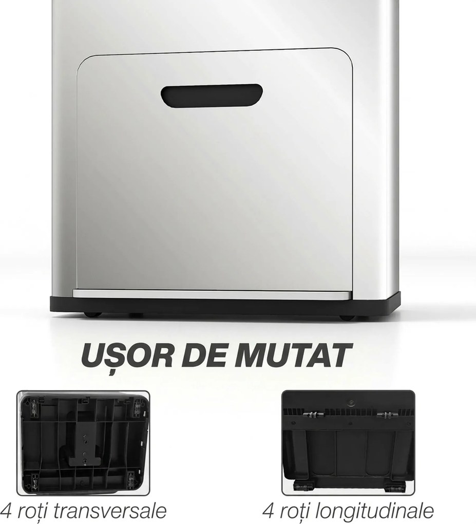 HOMCOM Coș de Gunoi cu 3 Compartimente de 56L, Pedală și Închidere Silențioasă, 45,7x35,8x76 cm, Argintiu | Aosom Romania