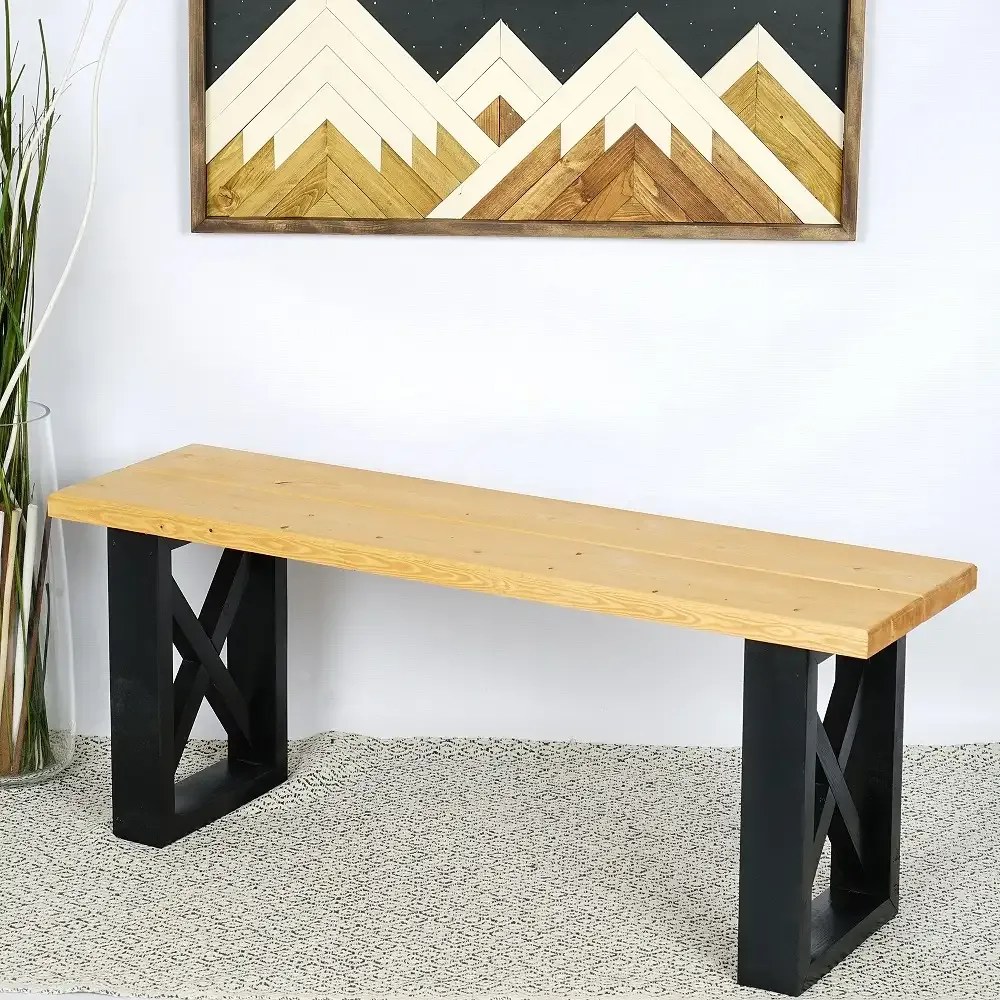 Banca gradina, Holly din lemn negru-natur, 100 cm