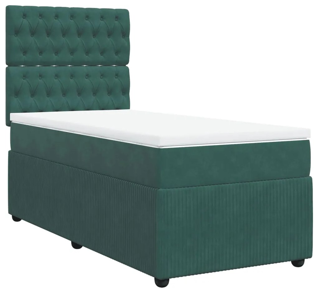 3292223 vidaXL Pat box spring cu saltea, verde închis, 90x190 cm, catifea