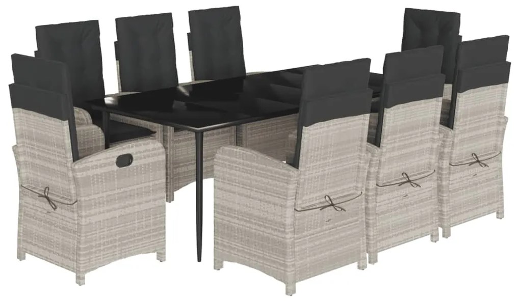 3212851 vidaXL Set mobilier grădină cu perne, 9 piese, gri deschis, poliratan