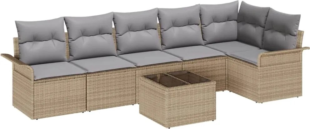 vidaXL Set de canapele pentru grădină cu pernă 7 pcs Bej Rattan poli