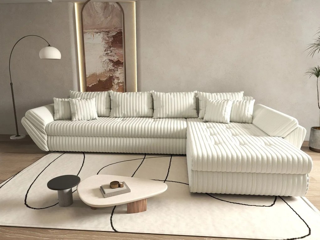 Colțar extensibil dumonde cu ladă de depozitare si sezut confortabil din spuma high-density, Loana XL Ambience Ivory II 335x185 cm