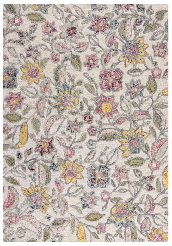 Covor crem țesut manual din lână 160x230 cm Tania Floral – Flair Rugs