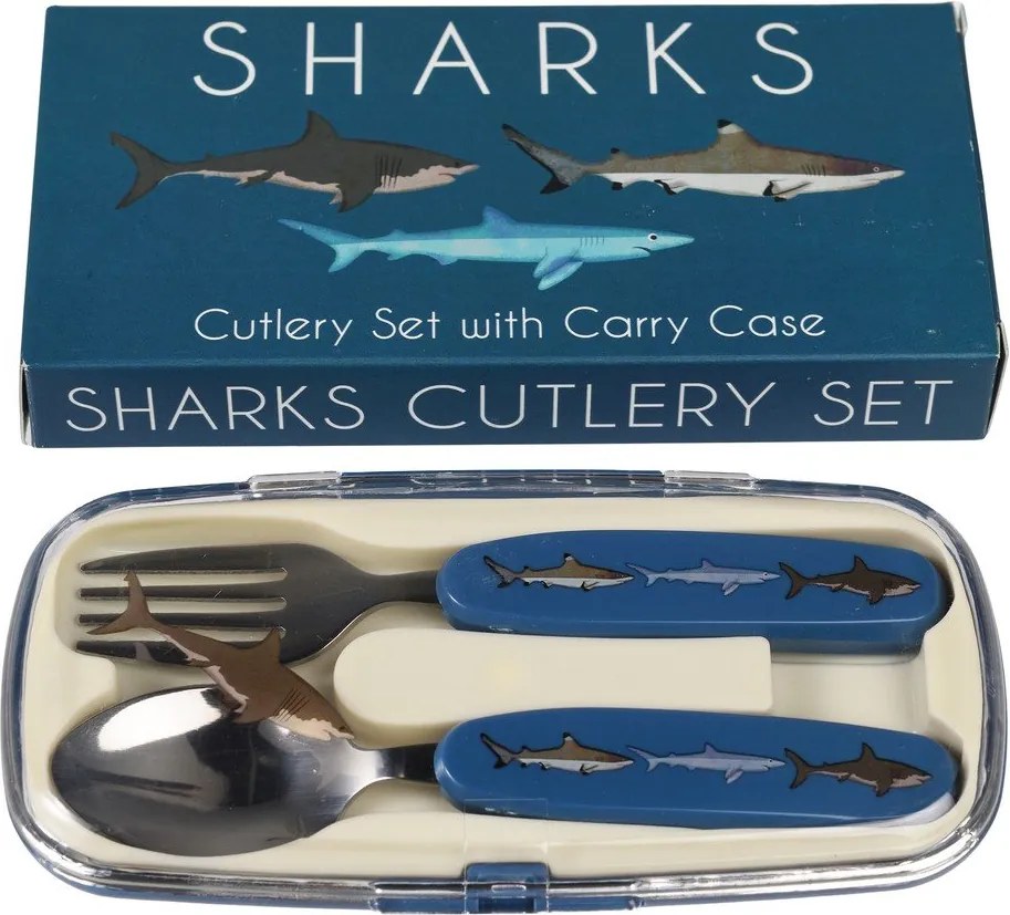Tacâmuri pentru copii albastre din oțel inoxidabil 2 buc. Sharks – Rex London