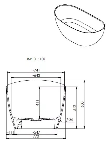 Cada freestanding, din compozit, 158x77 cm, fara preaplin, Marmite Colmar