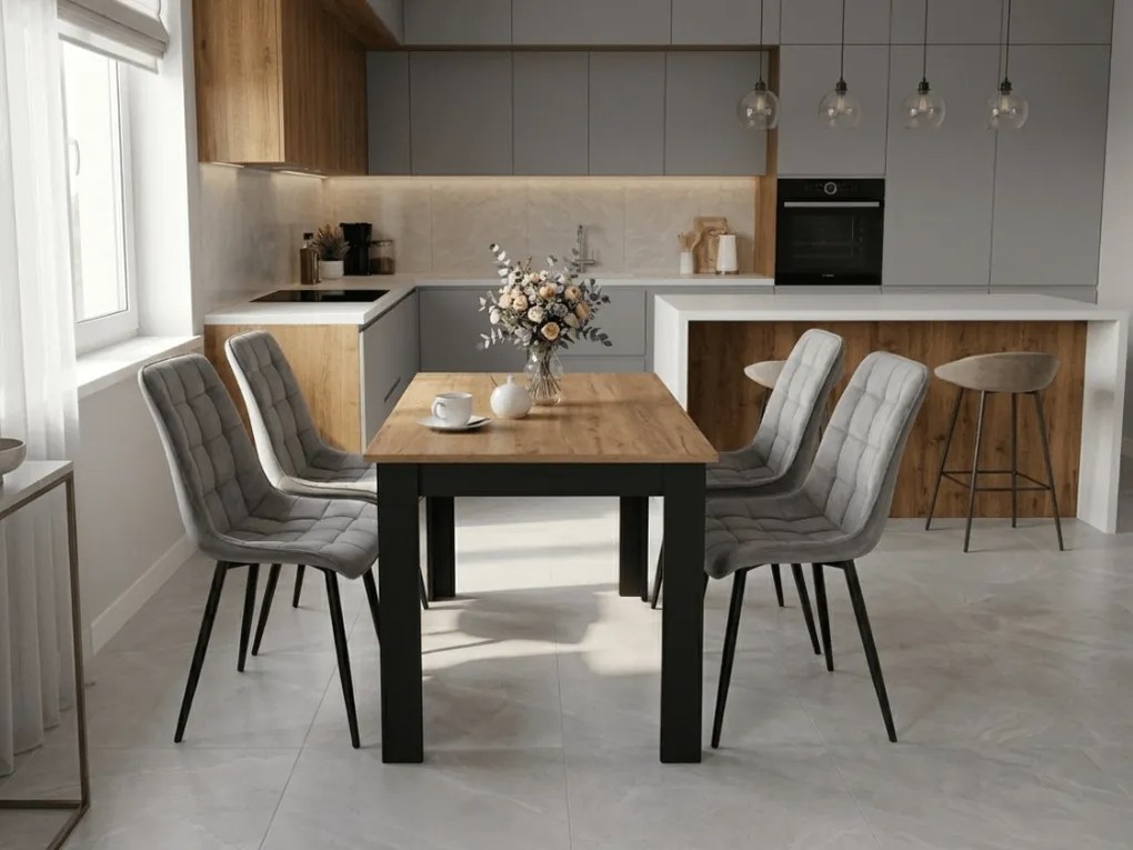 Scaun de masa SPLIT VELVET cu picioare negre, gri deschis