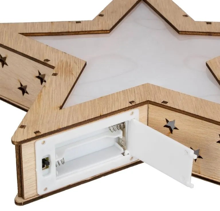 Stea de Crăciun din lemn cu efect 3D, 8 LED-uri