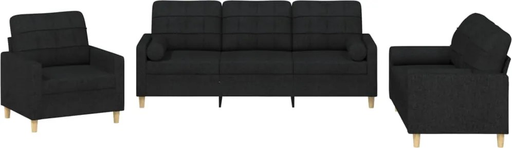 vidaXL Set de canapele cu perne, 3 piese, negru, textil