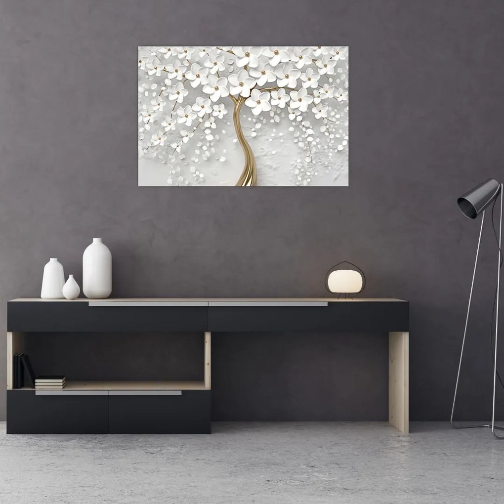 Tablou cu copac alb cu flori (90x60 cm)