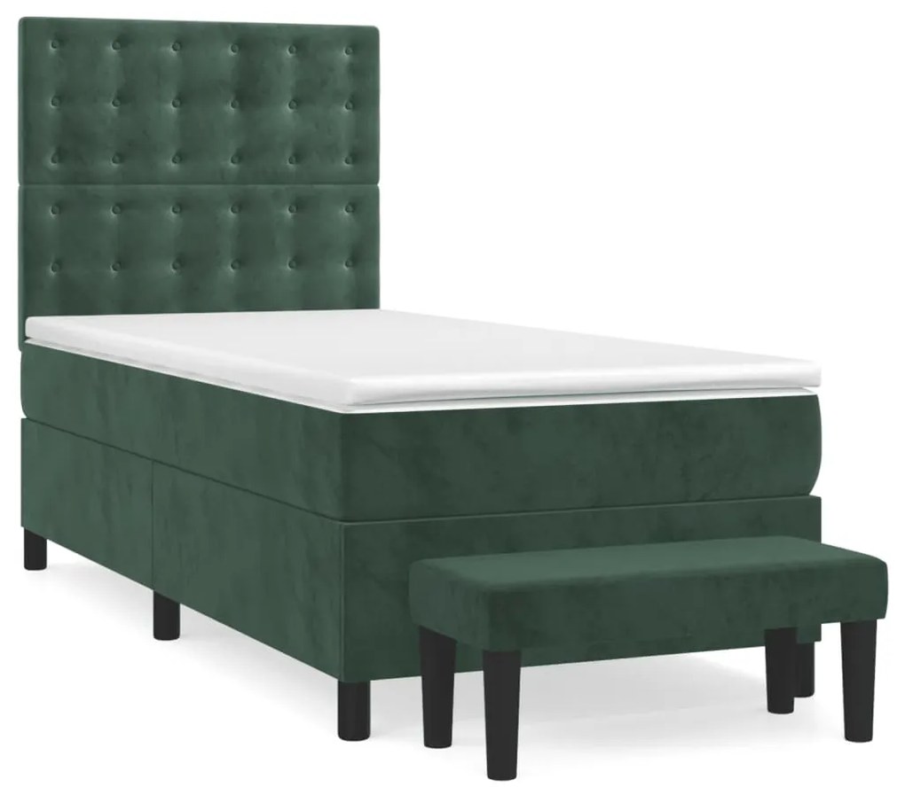 3138052 vidaXL Pat box spring cu saltea, verde închis, 80x200 cm, catifea