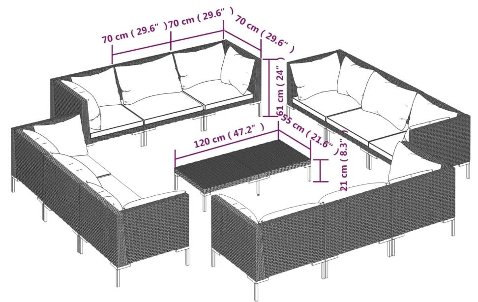 Set mobilier de gradina cu perne 13 piese gri inchis poliratan 8x colt + 4x mijloc + masa, 1