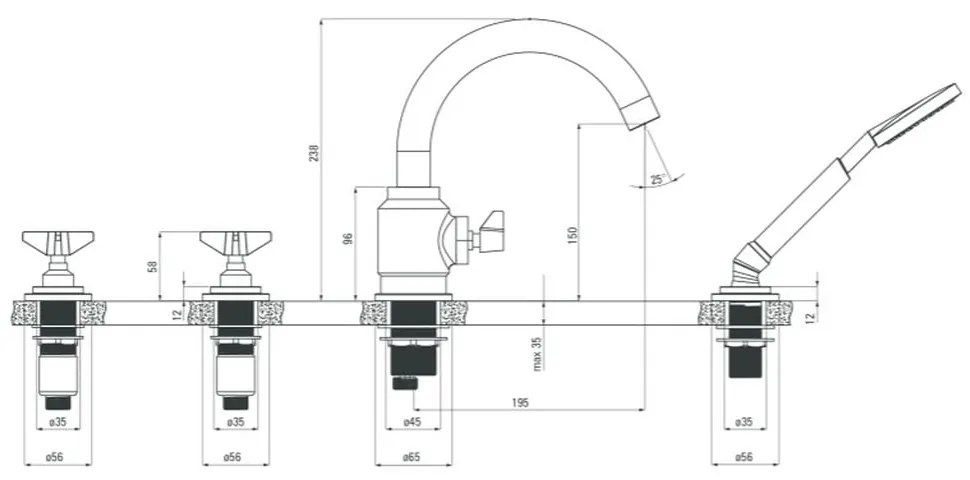 Set cada baie incastrata 170x75 cm Cersanit Intro si baterie cu montare pe cada, crom lucios, Temisto