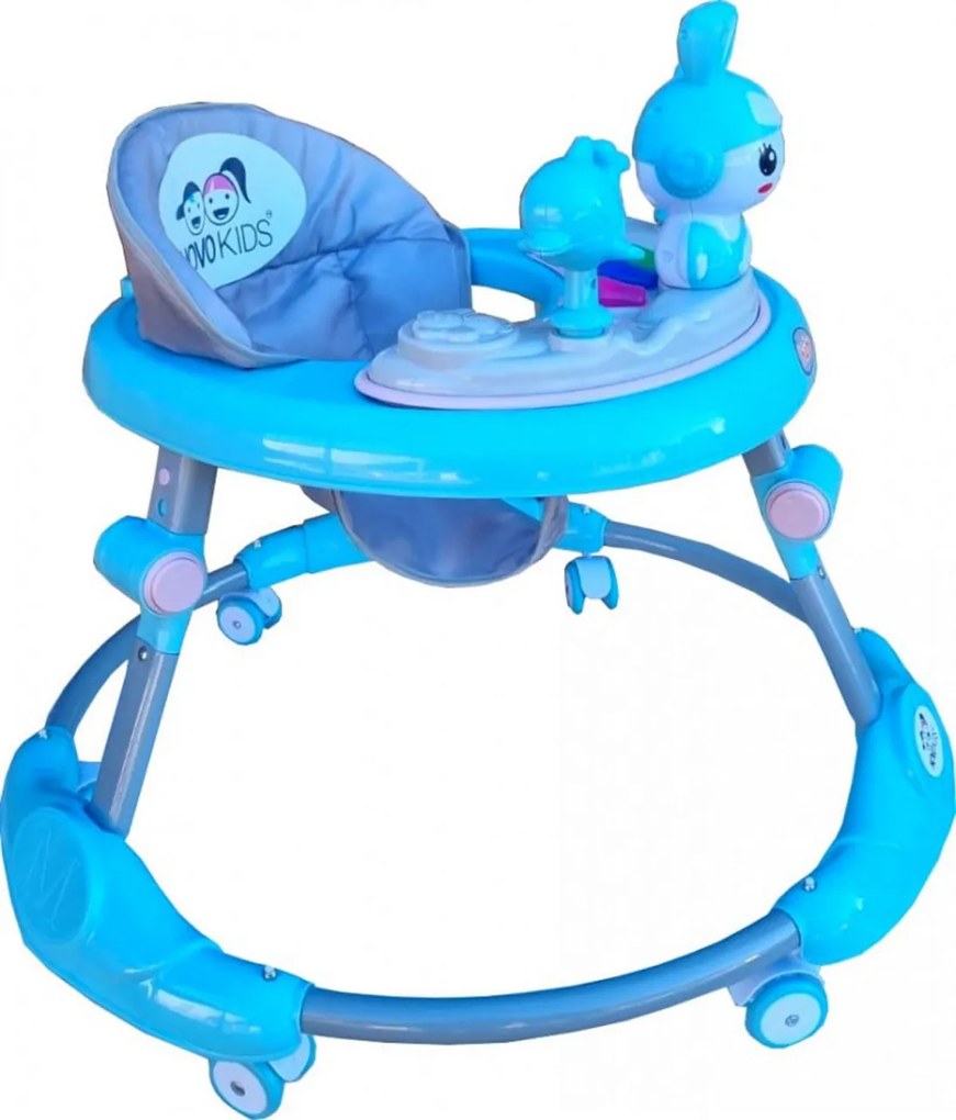 Premergator reglabil in 6 trepte de inaltime NOVOKIDS™ Happy Bunny, Cu melodii si lumini, Pliabil, Max 20 kg, Roti silentioase, Model Iepuras,