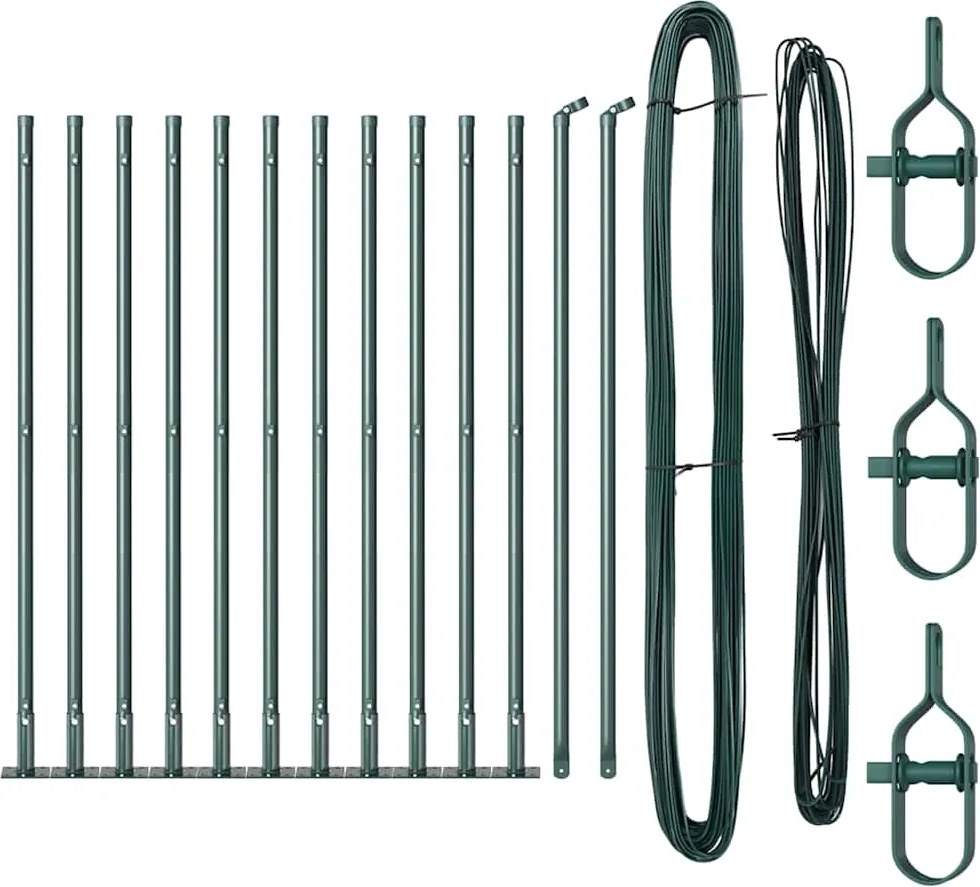 vidaXL Stâlp de gard. 13 pcs Verde Oțel