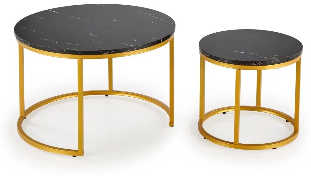 Set 2 mese de cafea Paola marmura neagra/auriu