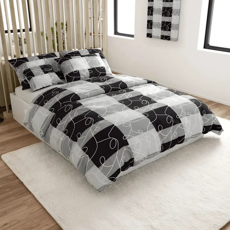 Lenjerie de pat din bumbac SQUARES BLEND gri Dimensiune lenjerie de pat: 70 x 90 cm | 140 x 200 cm