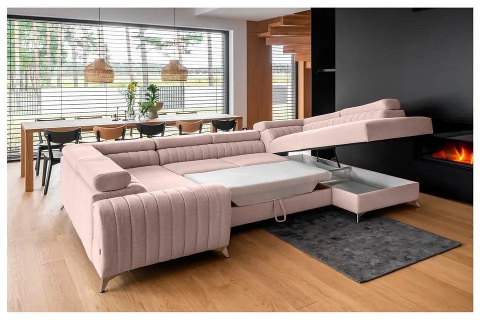 Colțar roz extensibil/cu spațiu de depozitare (cu colț pe partea dreaptă/în formă de "U") Louis – ELTAP