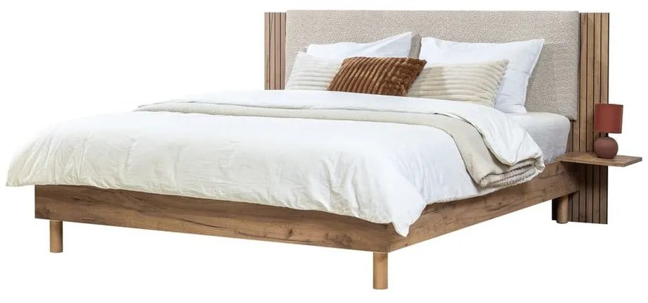 Pat matrimonial gri deschis cu somieră 140x190 cm Lior – Bobochic Paris