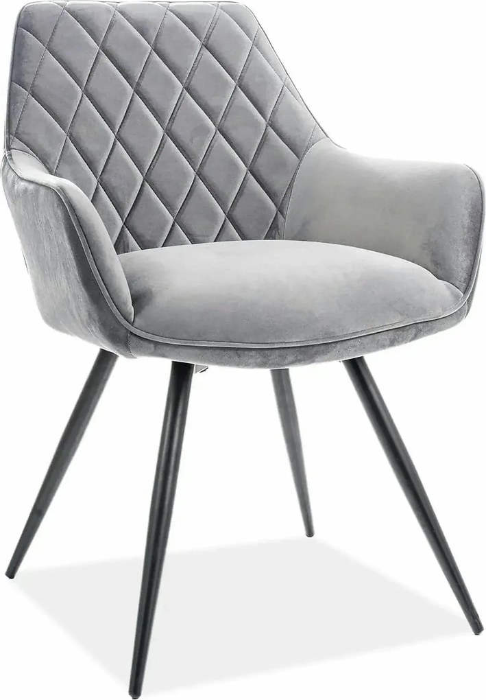 Scaun LINEA, gri/negru, stofa catifelata/metal, 43x43x82 cm
