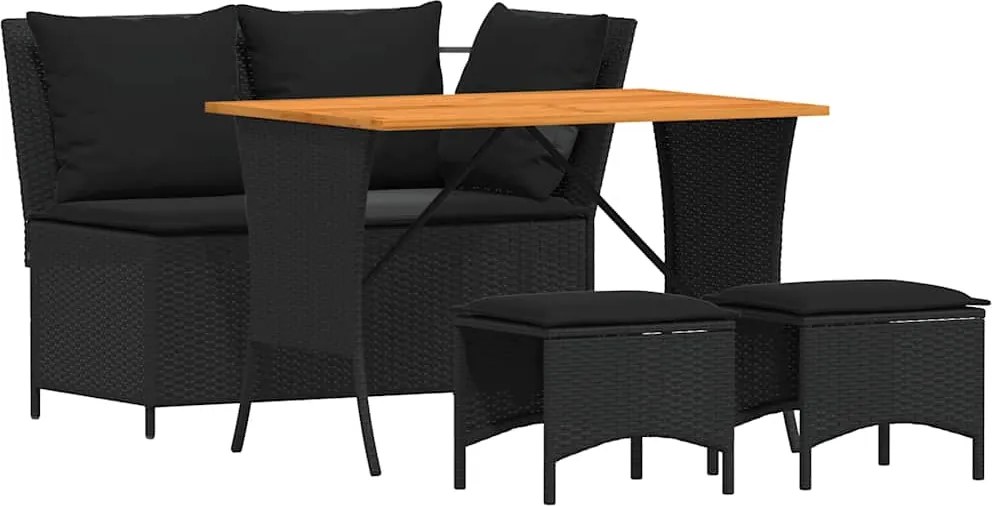 vidaXL Set mobilier de grădină cu perne, 4 piese, negru, poliratan
