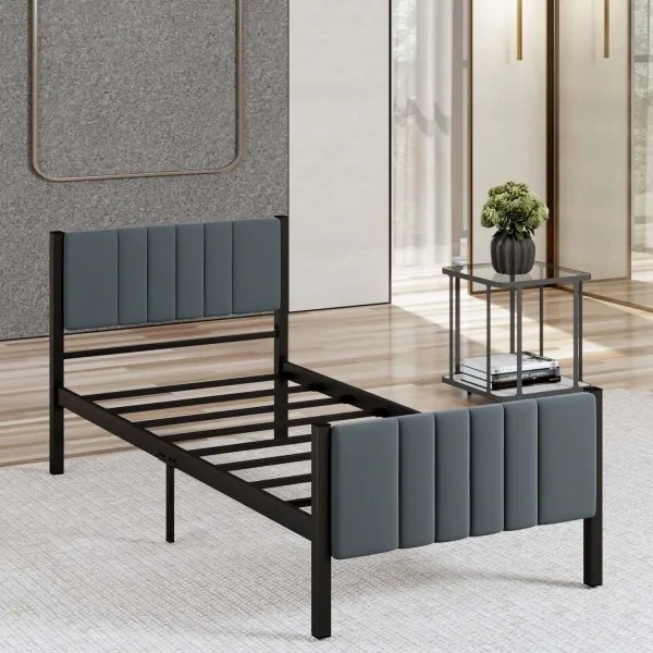 Pat metalic individual LUNOR 90 x 200 cm, antracit, capacitate de încărcare 120 kg