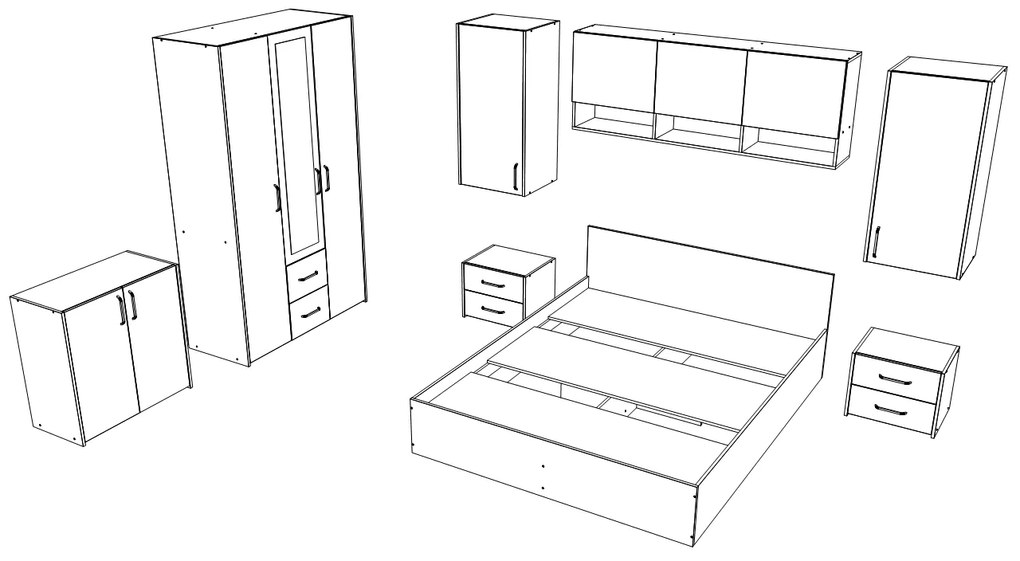 Set dormitor Malmo V14, Pat 200 x 140 cm, Stejar Alb/Antracit