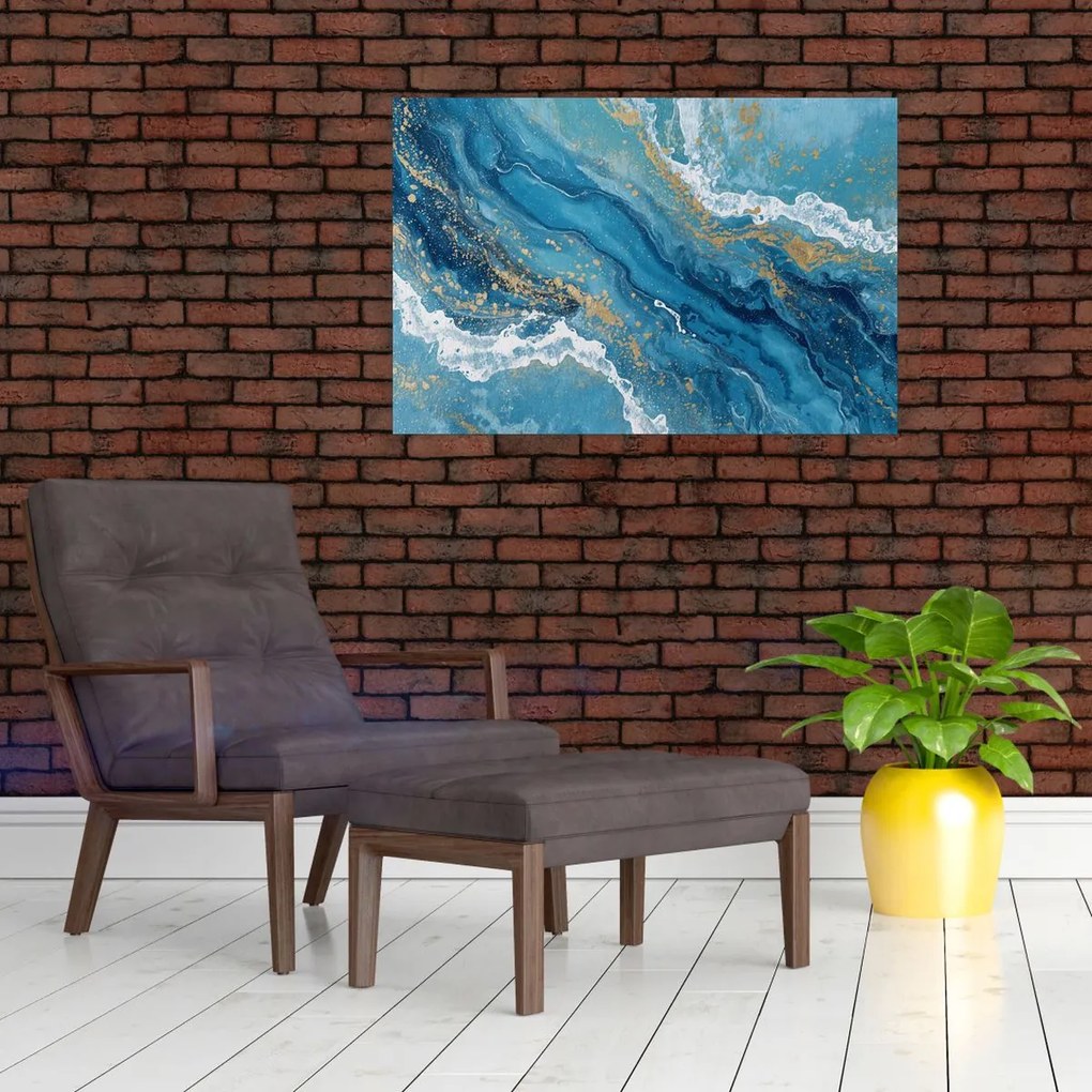 Tablou - Marmură bleu cu aur II. (90x60 cm)