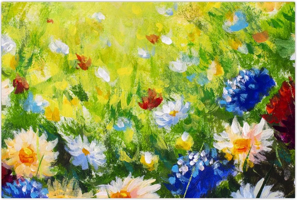 Tablou - Pictură în ulei, pajiște înflorită (90x60 cm)