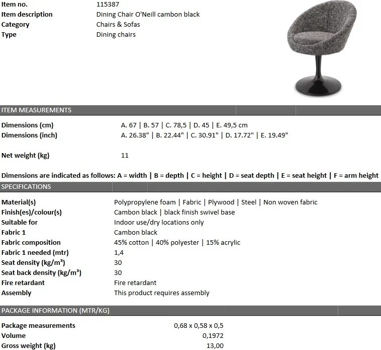 Scaun pivotant design elegant LUX O'Neill, cambon negru 115387 HZ