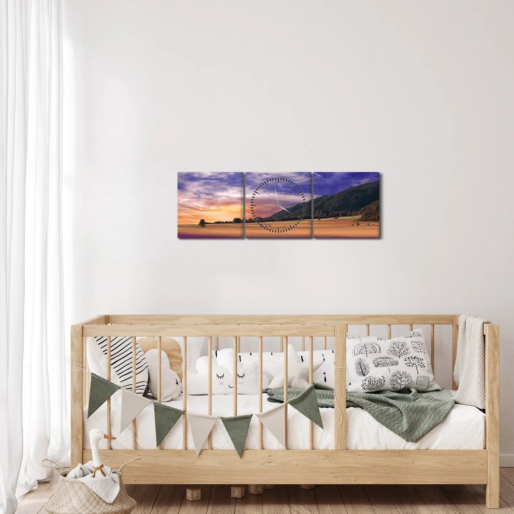 Tablou cu lunca cu lavandă (cu ceas) (90x30 cm)