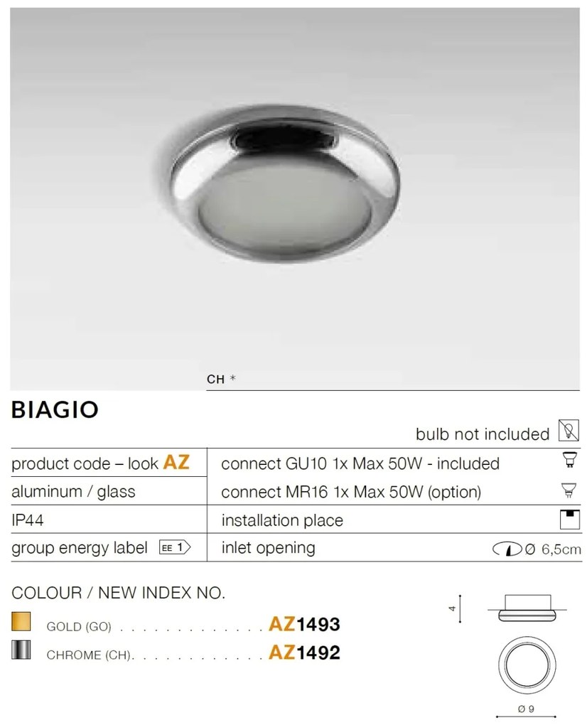 Spot incastrat tavan/plafon BIAGIO auriu