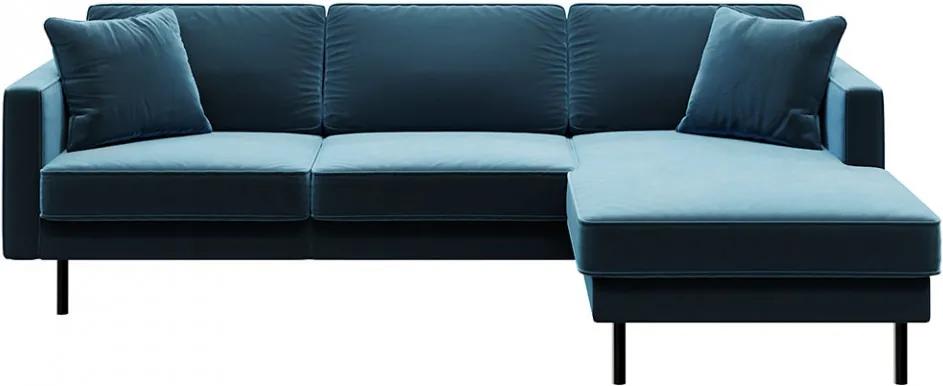 Canapea cu colt albastru navy din catifea si lemn pentru 4 persoane Kobo Right Mesonica