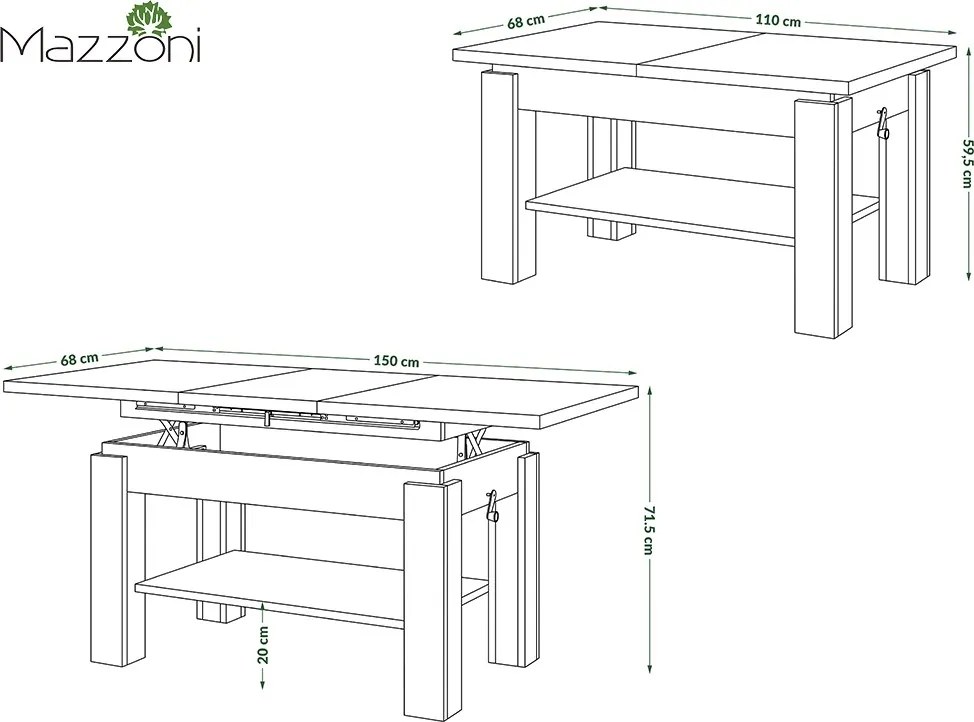 Mazzoni ASTORIA Stejar Oasis - MĂSUȚĂ EXTENSIBILĂ MĂSUȚĂ DE CAFEA CU RAFT