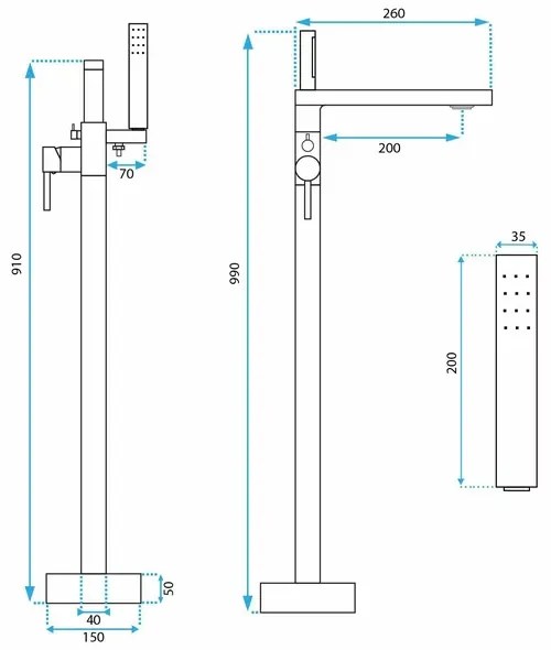 Baterie monocomanda pentru cada freestanding auriu Rea Aras