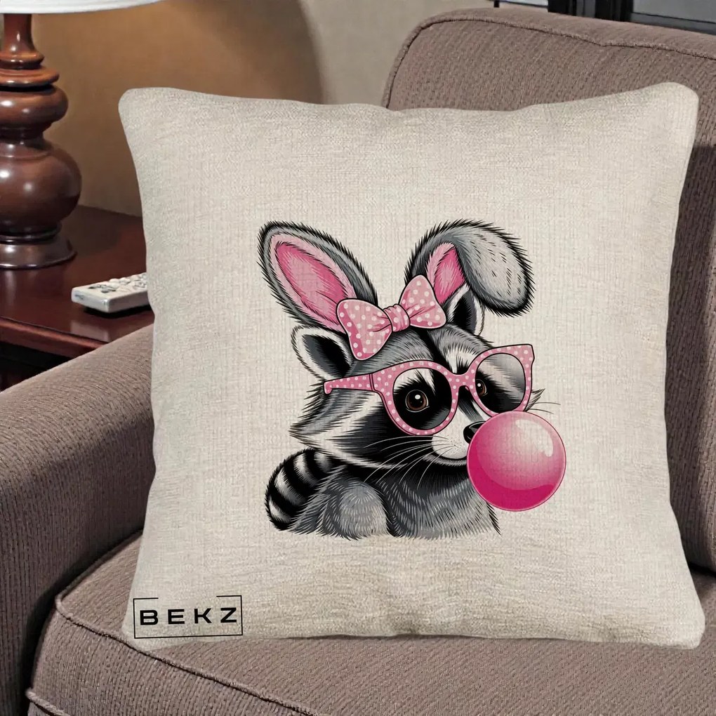 Perna Decorativa Raton cu Urechi de Iepure si Guma de Mestecat, 40x40 cm, Bej Canapea, Husa Detasabila, Perna Inclusa, BEKZ®