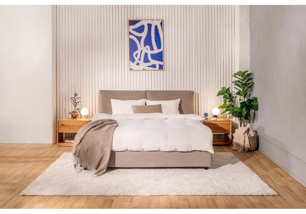 Pat dublu tapițat taupe cu spațiu de depozitare cu saltea / grătar 180x200 cm Myra Pillow - Bonami Selection