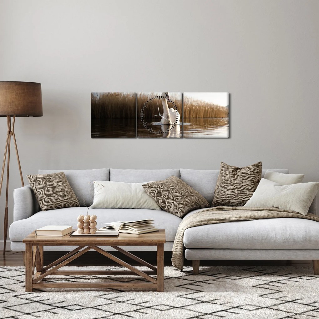 Tablou cu lebăda (cu ceas) (90x30 cm)