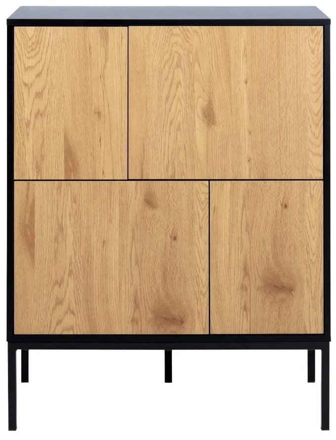 Comodă neagră/în culoare naturală înaltă cu aspect de lemn de stejar 80x103 cm Seaford – Actona