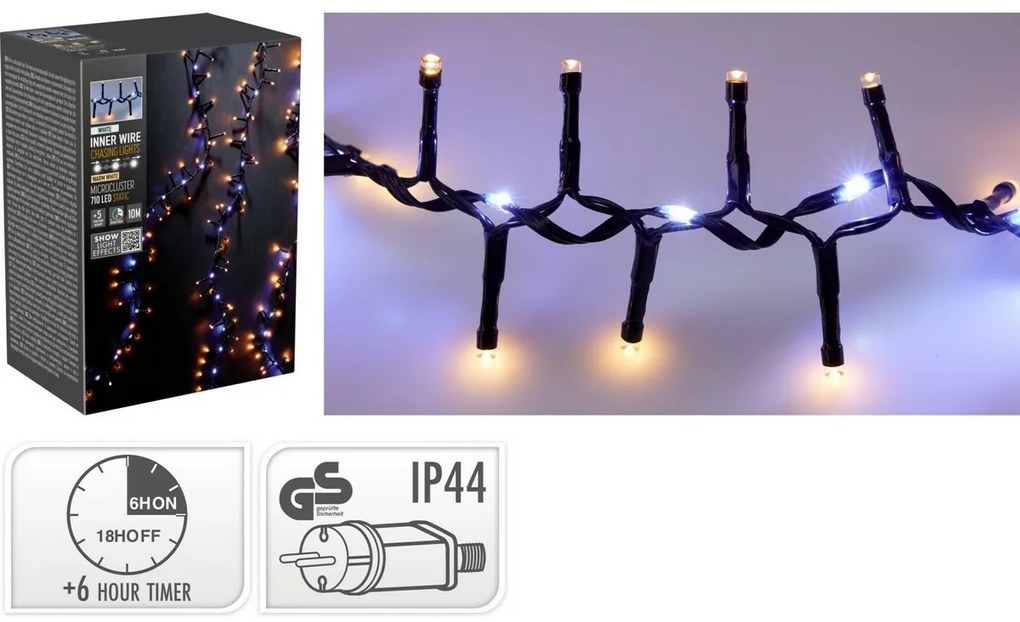 Instalație luminoasă exterior Waterfall, 10 m, 710LED, alb cald și alb rece, temporizator, IP44, 10 m