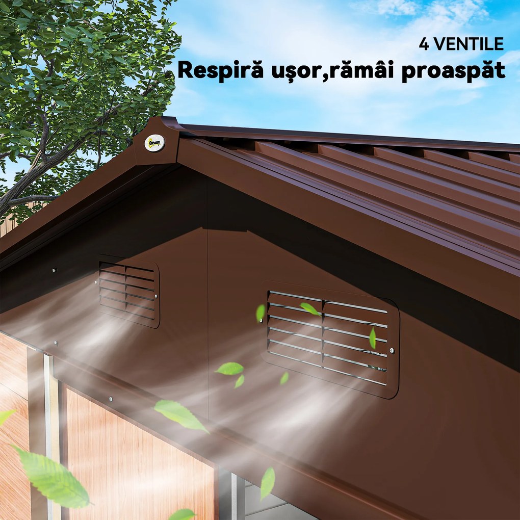 Outsunny Dulap Grădină Metal Glisant Maro | Aosom Romania