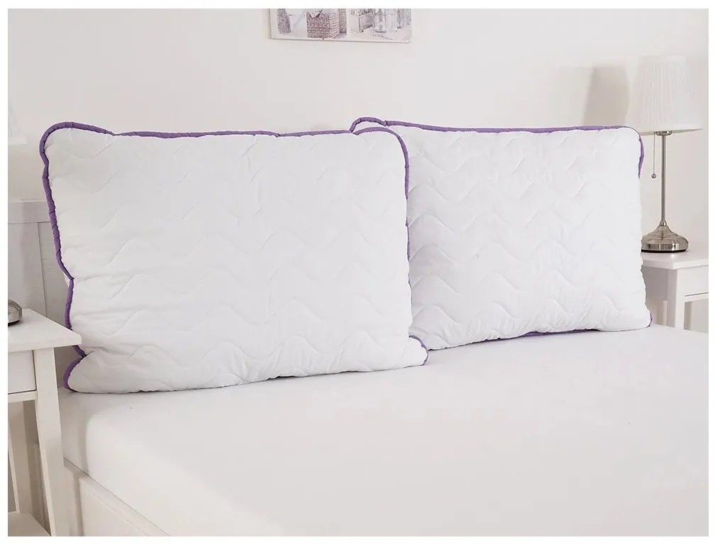 Patura quiltata pentru toate anotimpurile 140x200 cm cu perna STELLA LAVENDER 70x90 cm, alba