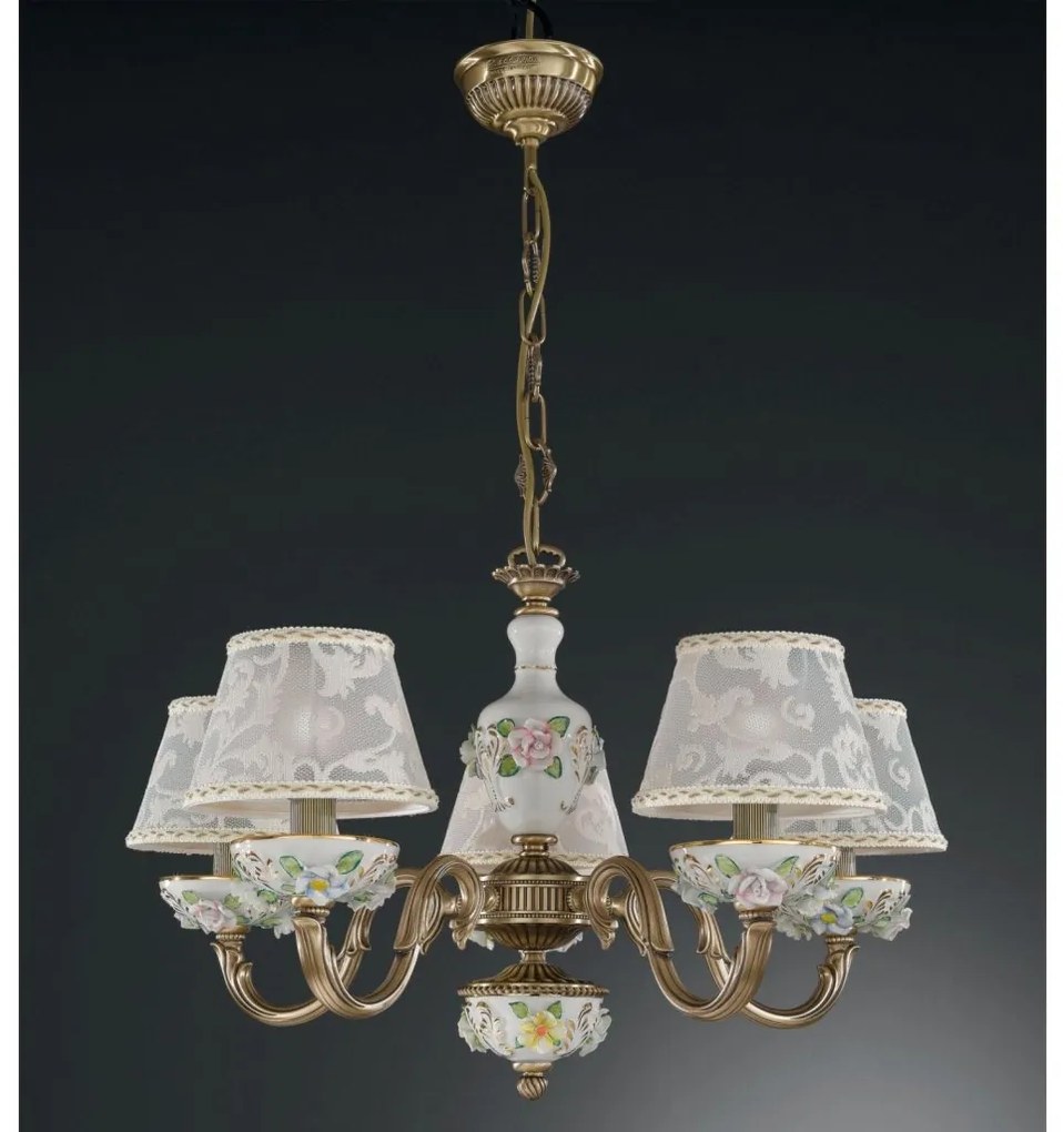 Lustra design italian cu 5 brate din alama si detalii din portelan 9000