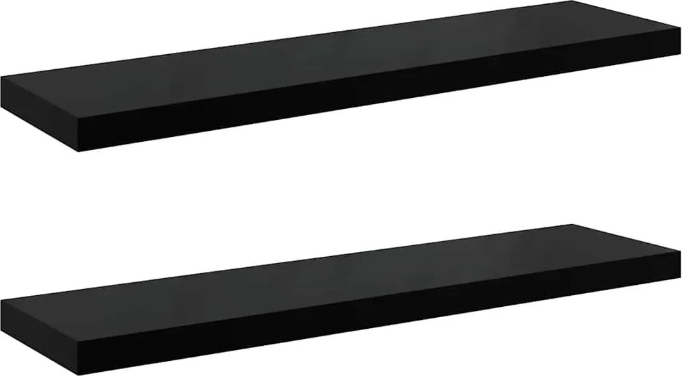 vidaXL Rafturi de perete, 2 buc., negru extralucios 90x23,5x3,8 cm MDF