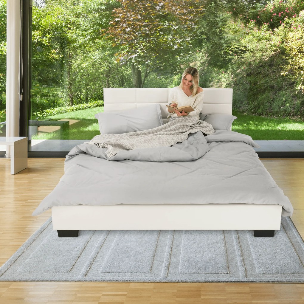 Pat matrimonial cu somieră, 160x200, piele eco albă, MIKEL