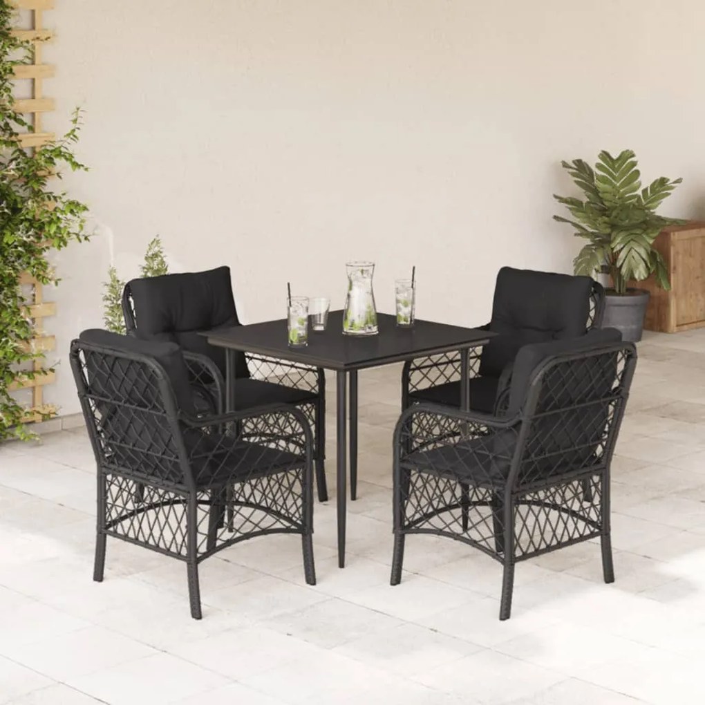 vidaXL Set mobilier de grădină cu perne, 5 piese, negru, poliratan