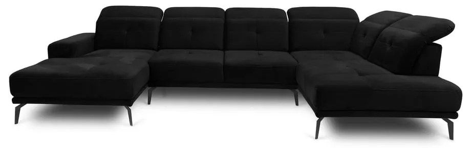 Colțar negru cu tapițerie din catifea (cu colț pe partea dreaptă/în formă de "U") Bretan – ELTAP