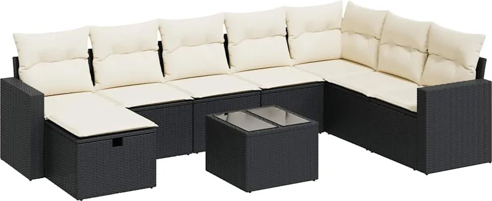 vidaXL Set mobilier de grădină cu perne, 9 piese, negru, poliratan