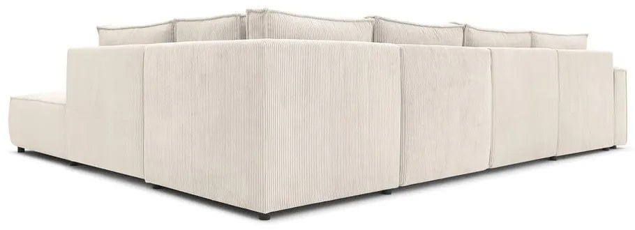 Colțar crem cu tapițerie din catifea reiată (cu colț pe partea dreaptă/în formă de "U") Nihad modular – Bobochic Paris