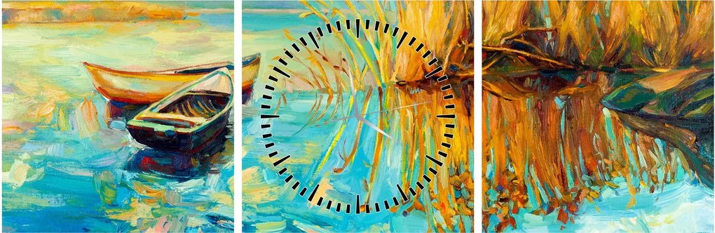 Tablou - Lacul cu bărci (cu ceas) (90x30 cm)